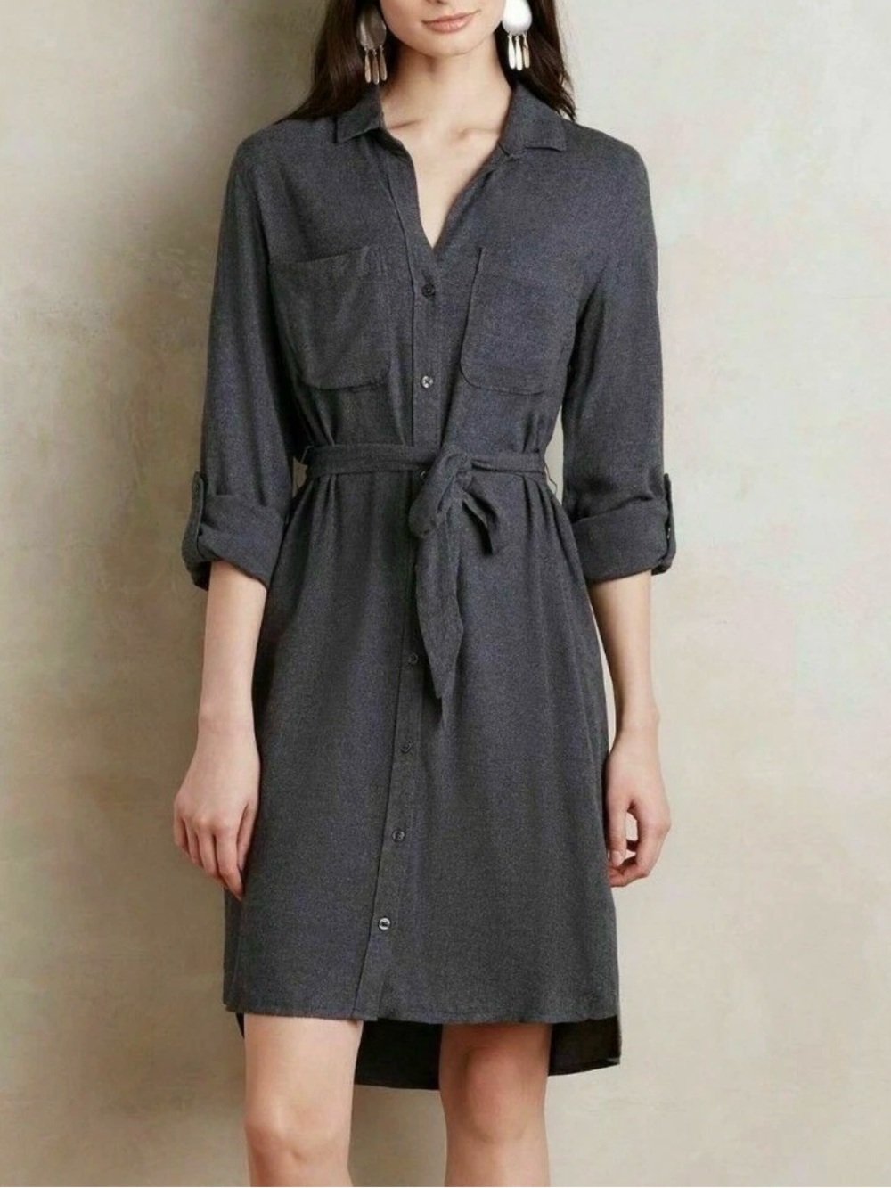 NEW CLOTH & STONE Size small petite PATCH POCKET HI-LOW SHIRT DRESS
HEATHER GREY